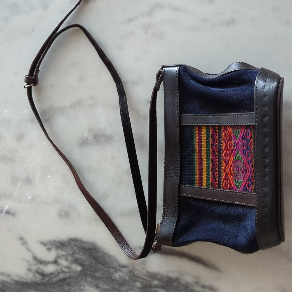 Vintage Handmade Cusco Peruvian Leather Crossbody Hobo Bag